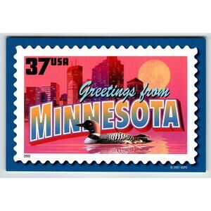 Greetings From Minnesota Large Letter Chrome Postcard USPS 2001 Duck Buildings